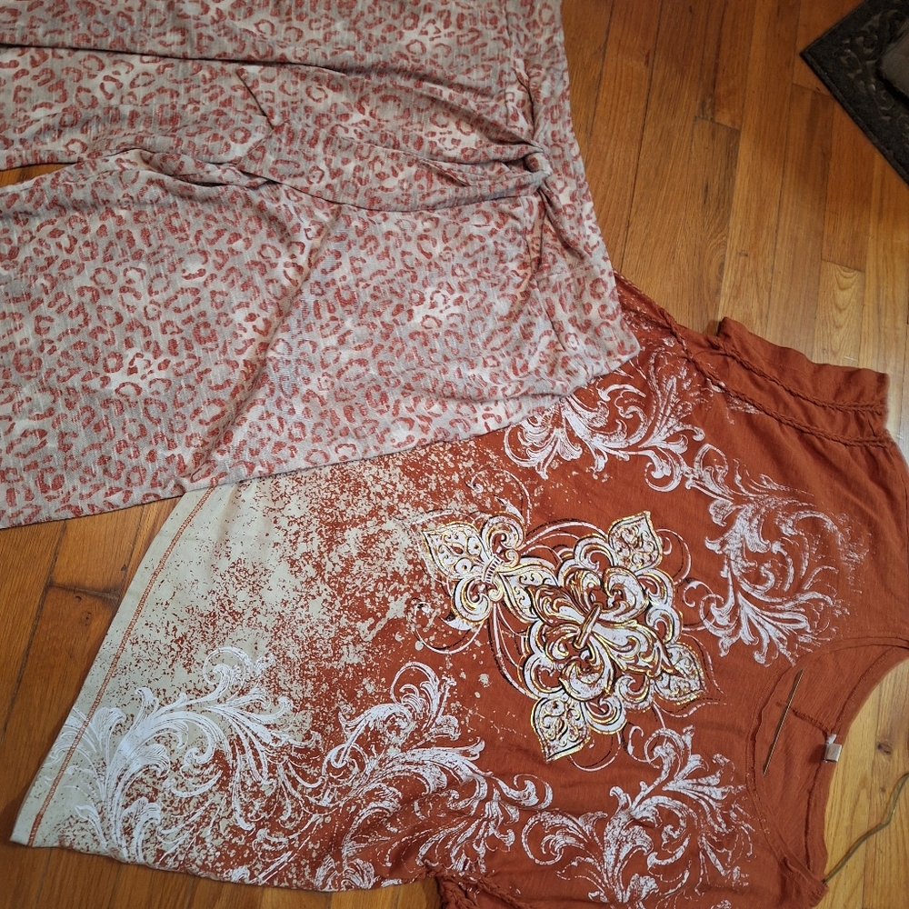 Two Piece Set Plus Size 22/24 Comfy Animal Print Fleur di Lis Rust weekends - Picture 6 of 9